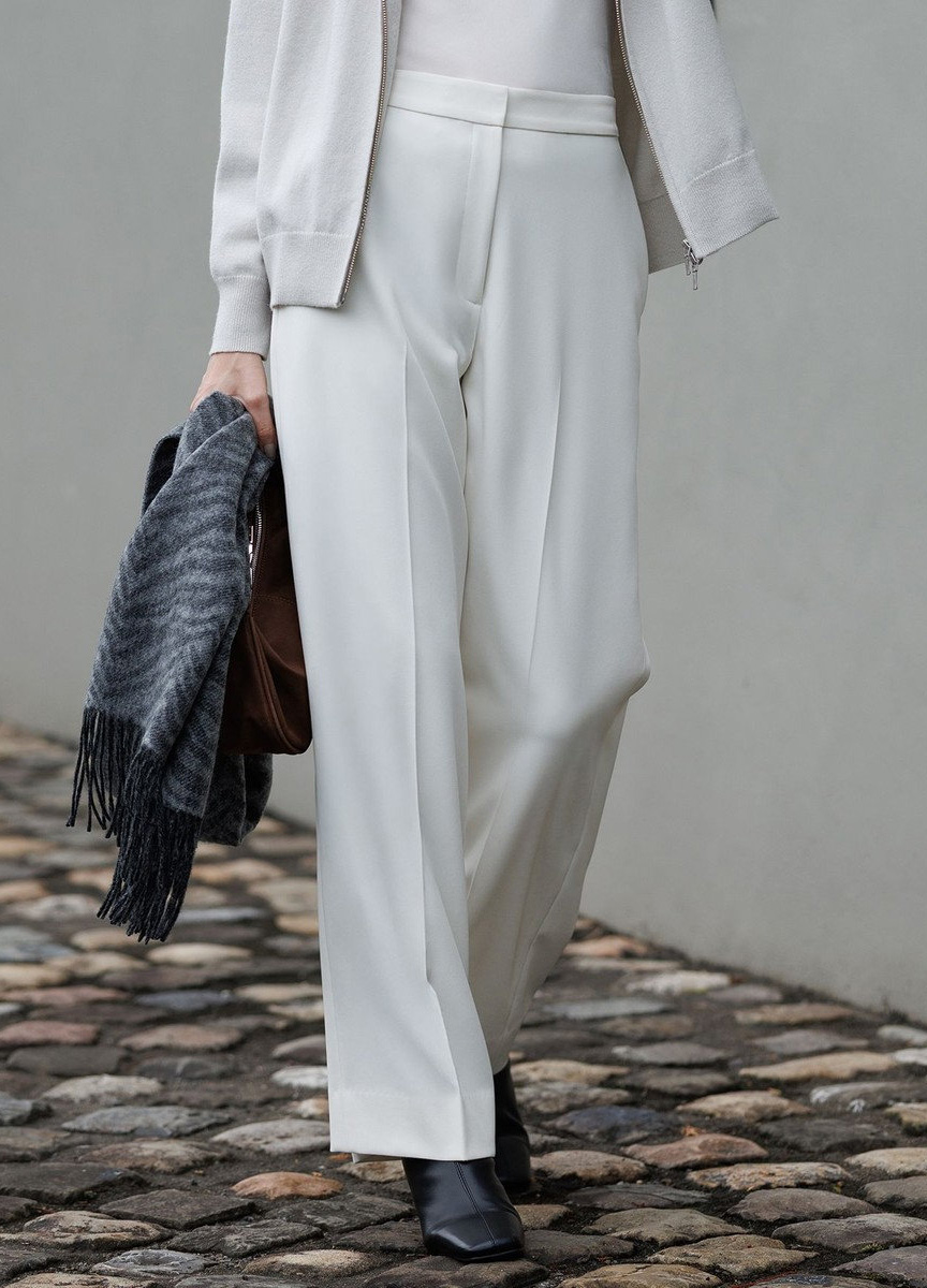 霧光挺絲絨感長寬褲